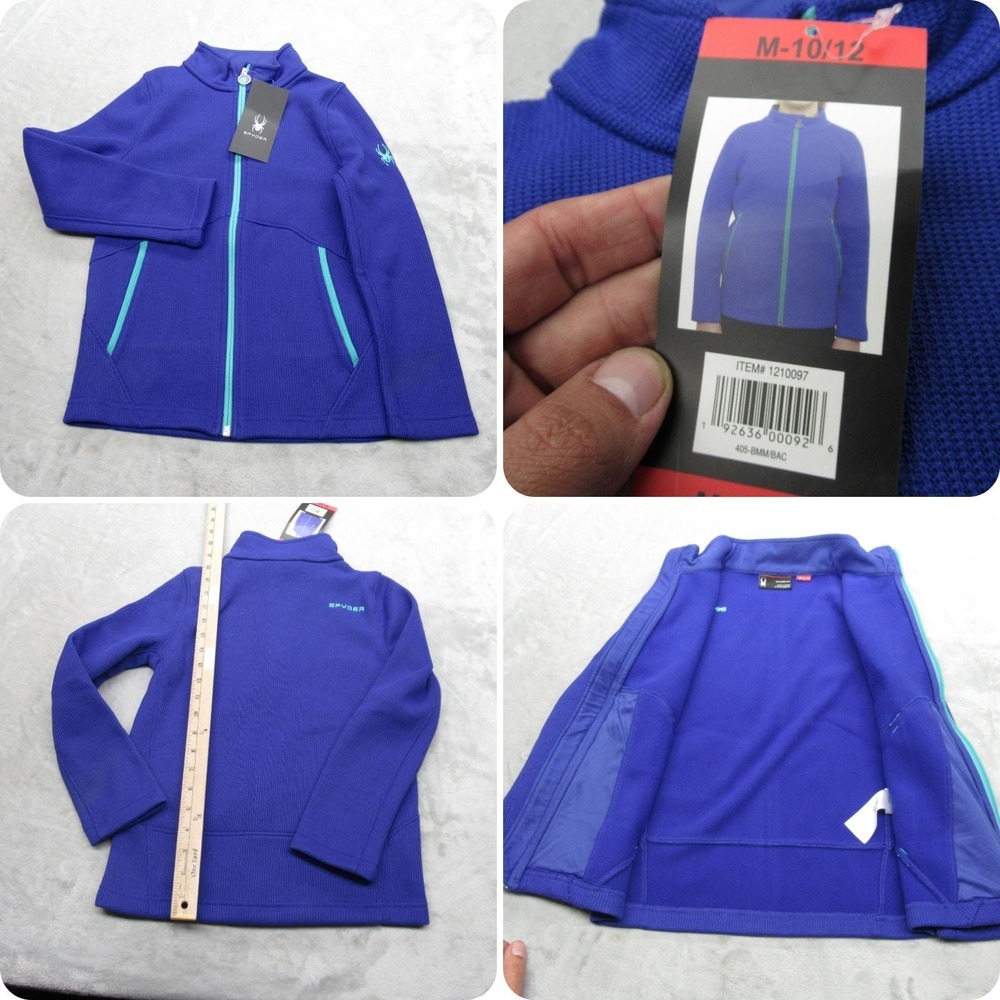 Spyder Jacket Youth Medium Purple Aqua Pockets Full Zip Knit Endure Stryke NEW